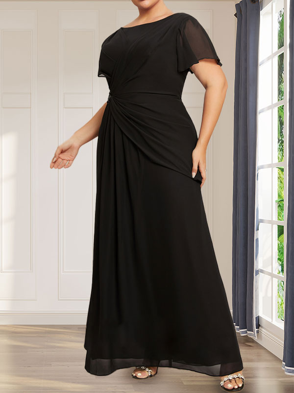 A-Linien-Kleid mit U-Boot-Ausschnitt, Illusion-Detail, Teelänge, Chiffonspitze, Perlenstickerei und Pailletten für die Mutter der Braut
