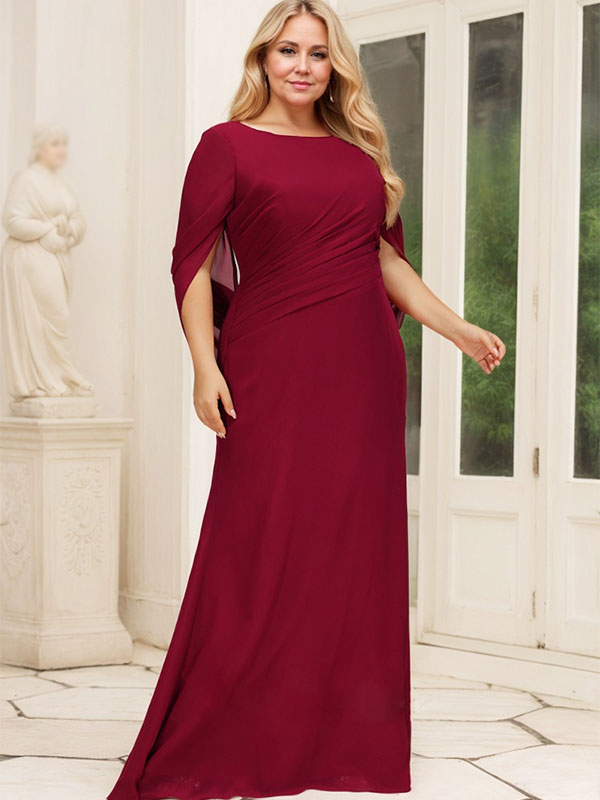 Trompeten-/Meerjungfrauen-Chiffonkleid mit U-Boot-Ausschnitt und Falten für die Mutter der Braut 