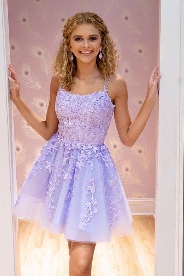 Träger Spitzen-Applikation Homecoming-Kleid Kurzes Ballkleid