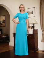 A-Linien-Kleid aus Chiffon mit Pailletten und Rundhalsausschnitt, bodenlang, für die Mutter der Braut