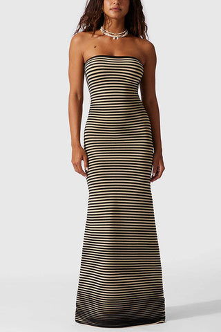 Meridress Strapless Tube Striped Knit Maxi Bodycon Dress