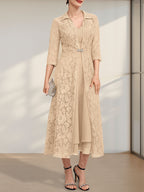 A-Linien-Chiffonkleid mit V-Ausschnitt und Teelänge für die Mutter der Braut