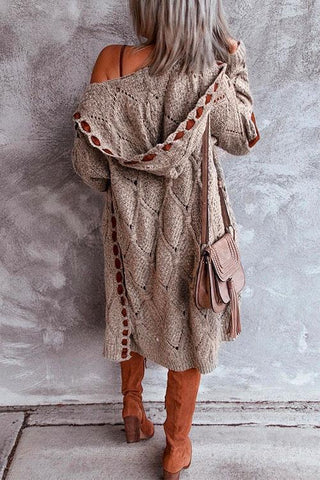 Meridress – Midi-Cardigan mit Kapuze und Ellbogenflicken in Blockfarben