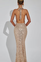 Sequin Cowl Neck Backless Bodycon Maxi Dress
