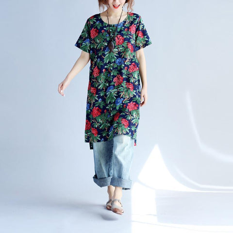 Vintage Loose Women Printing Button Pocket Dress