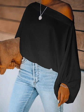 Camiseta sencilla holgada de tres colores con mangas abullonadas y estampado liso 