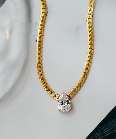 Collar moderno con colgante de gota de agua de circón y oro de 14 quilates bañado en cobre dorado 