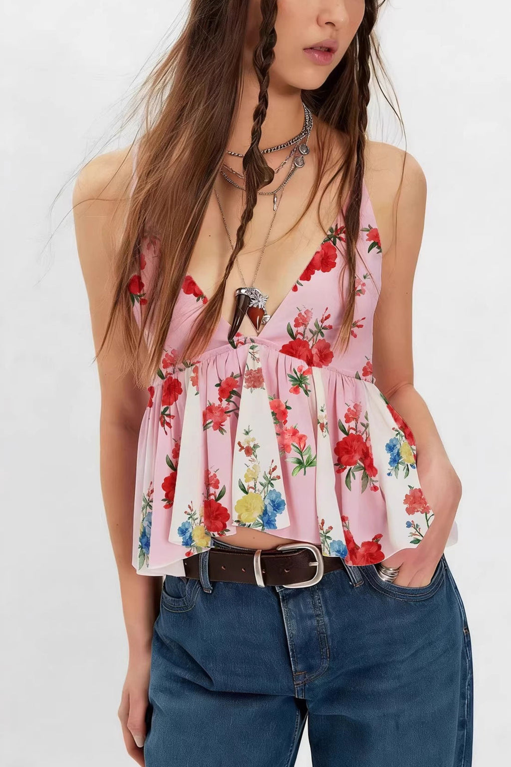 Vacation Floral Print Retro Cami Top