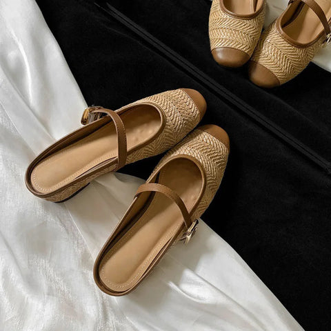 Designer Sommer Frauen Weben Maultiere Hausschuhe Mode Flach Slip Auf Damen Outdoor Rutschen Weibliche Wohnungen Schuhe 