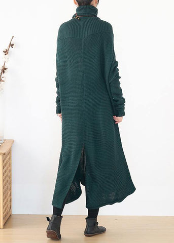 back open Sweater high neck dress outfit Moda blackish green  Hipster knitted tops