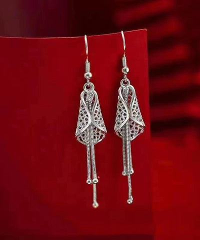 Pendientes colgantes con borlas de campanas eólicas de plata de ley y seda vintage 