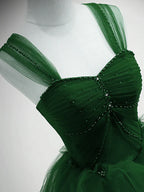 Vestido de fiesta largo de tul con cuentas y hombros descubiertos, vestido de fiesta de tul de corte A, vestido de baile, vestido de quinceañera