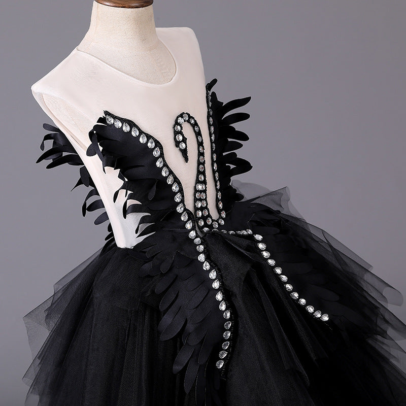 Sommerkleid für Mädchen, luxuriös, mit Schwanenschwanz, Prinzessinnenkleid, Festkleid, Kommunionkleid 