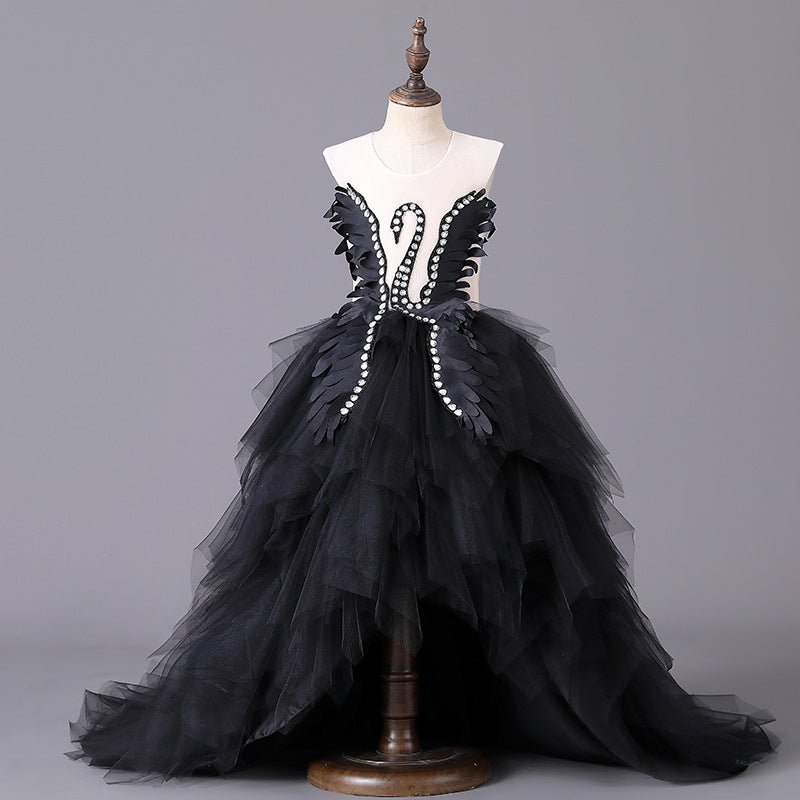 Sommerkleid für Mädchen, luxuriös, mit Schwanenschwanz, Prinzessinnenkleid, Festkleid, Kommunionkleid 