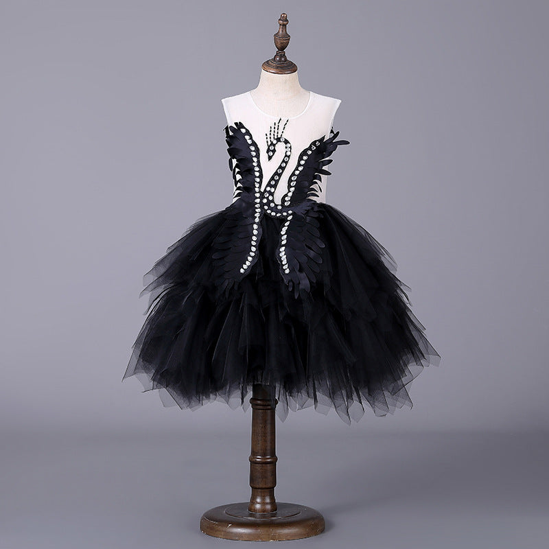 Sommerkleid für Mädchen, luxuriös, mit Schwanenschwanz, Prinzessinnenkleid, Festkleid, Kommunionkleid 