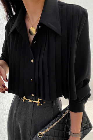 Elegante Blusen mit Knöpfen und Plissiertem Umlegekragen 