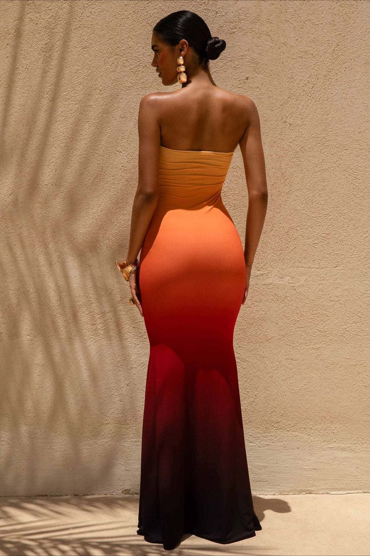 Sexy Bandeau Mermaid Floral Print Maxi Dress