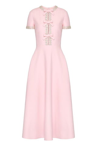 Vestido midi de manga corta con lazo y diamantes de imitación