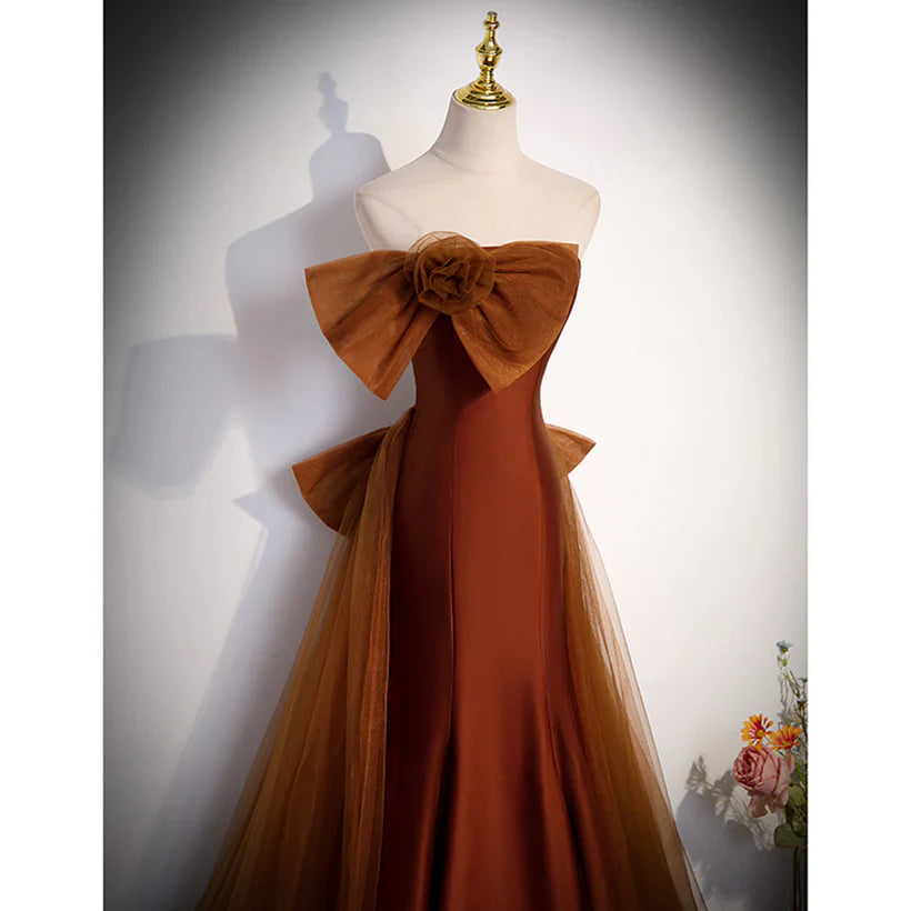 Meerjungfrauen-Tüll-Satin-Trägerloses langes Partykleid Abendkleid Ballkleid