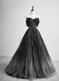 A-Linie Tüll Ballkleid Langes Partykleid Perlen Abendkleid Abschlussballkleid