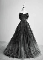 A-Linie Tüll Ballkleid Langes Partykleid Perlen Abendkleid Abschlussballkleid