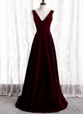 Vestido de fiesta largo sin mangas con escote en V de terciopelo de corte A, vestido de dama de honor