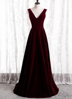Vestido de fiesta largo sin mangas con escote en V de terciopelo de corte A, vestido de dama de honor