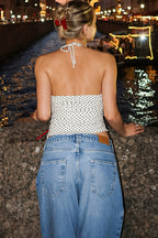 Chic Polka Dot Halter Backless Bodycon Elegant Layering Halter Top