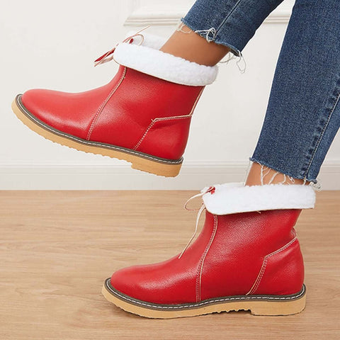 Warme, mit Baumwolle gefütterte Schneestiefeletten mit breiter Weite, flache Stiefeletten 