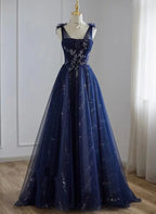 Vestido de Fiesta Princesa Línea A de Tul con Cuentas y Escote en V Vestido de Fiesta de Graduación de Tul Brillante