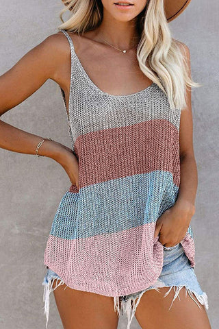 Tops de cuello en U con patchwork a rayas de moda urbana (11 colores) 