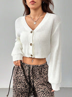Cropped Button Knit Cardigan