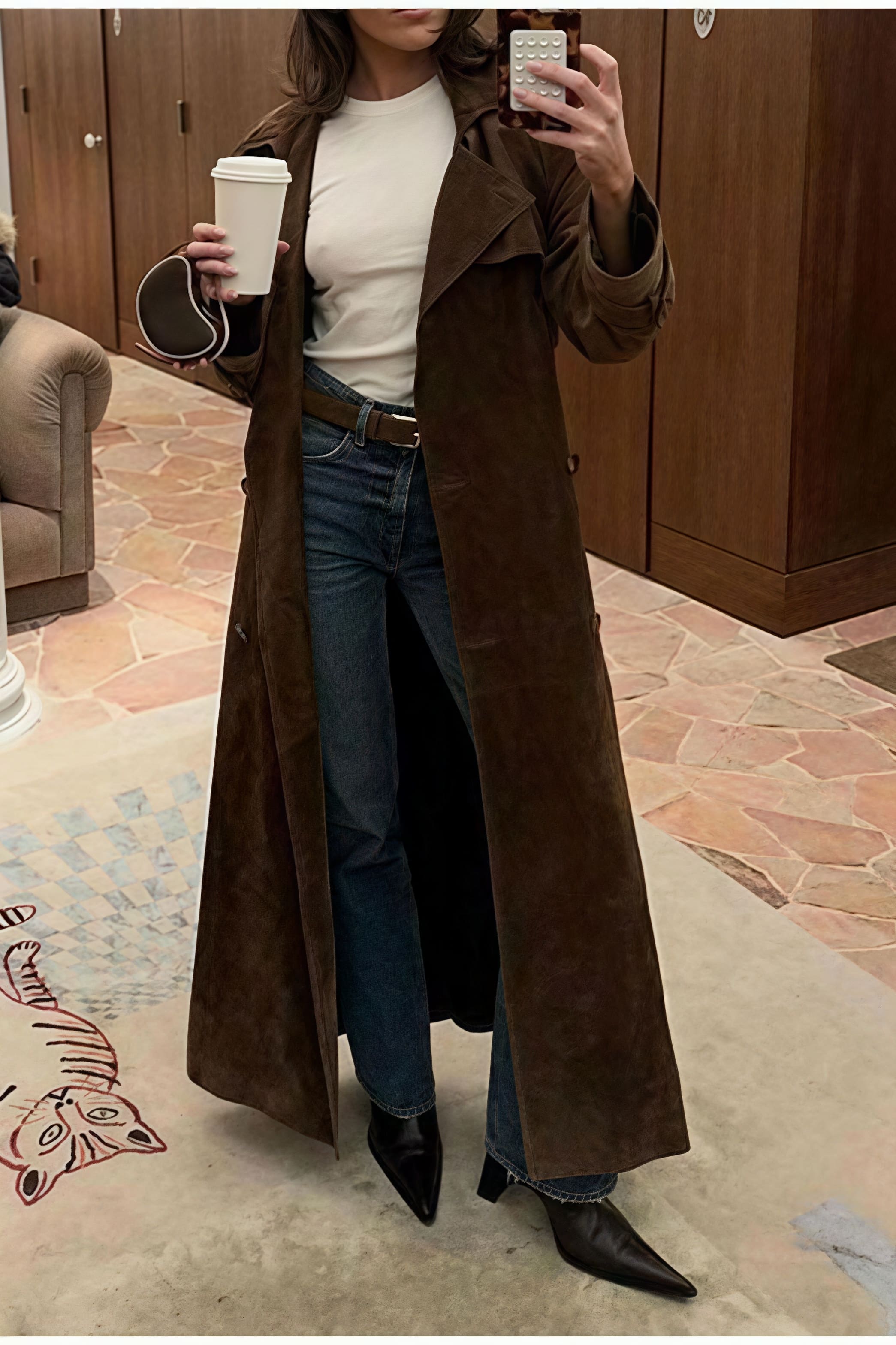 Double Breasted Tie Waist Long Elegant  Overcoat