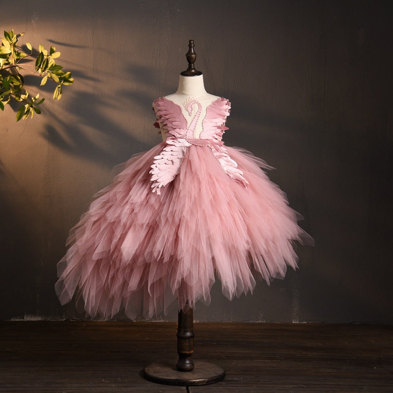Sommerkleid für Mädchen, luxuriös, mit Schwanenschwanz, Prinzessinnenkleid, Festkleid, Kommunionkleid 