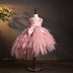 Sommerkleid für Mädchen, luxuriös, mit Schwanenschwanz, Prinzessinnenkleid, Festkleid, Kommunionkleid 