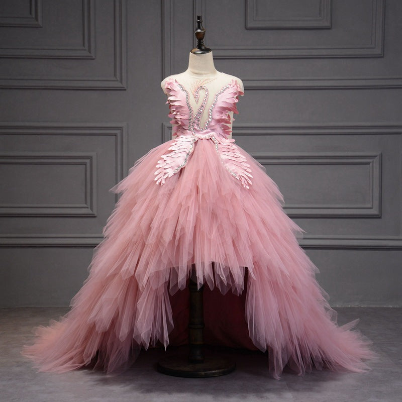 Sommerkleid für Mädchen, luxuriös, mit Schwanenschwanz, Prinzessinnenkleid, Festkleid, Kommunionkleid 