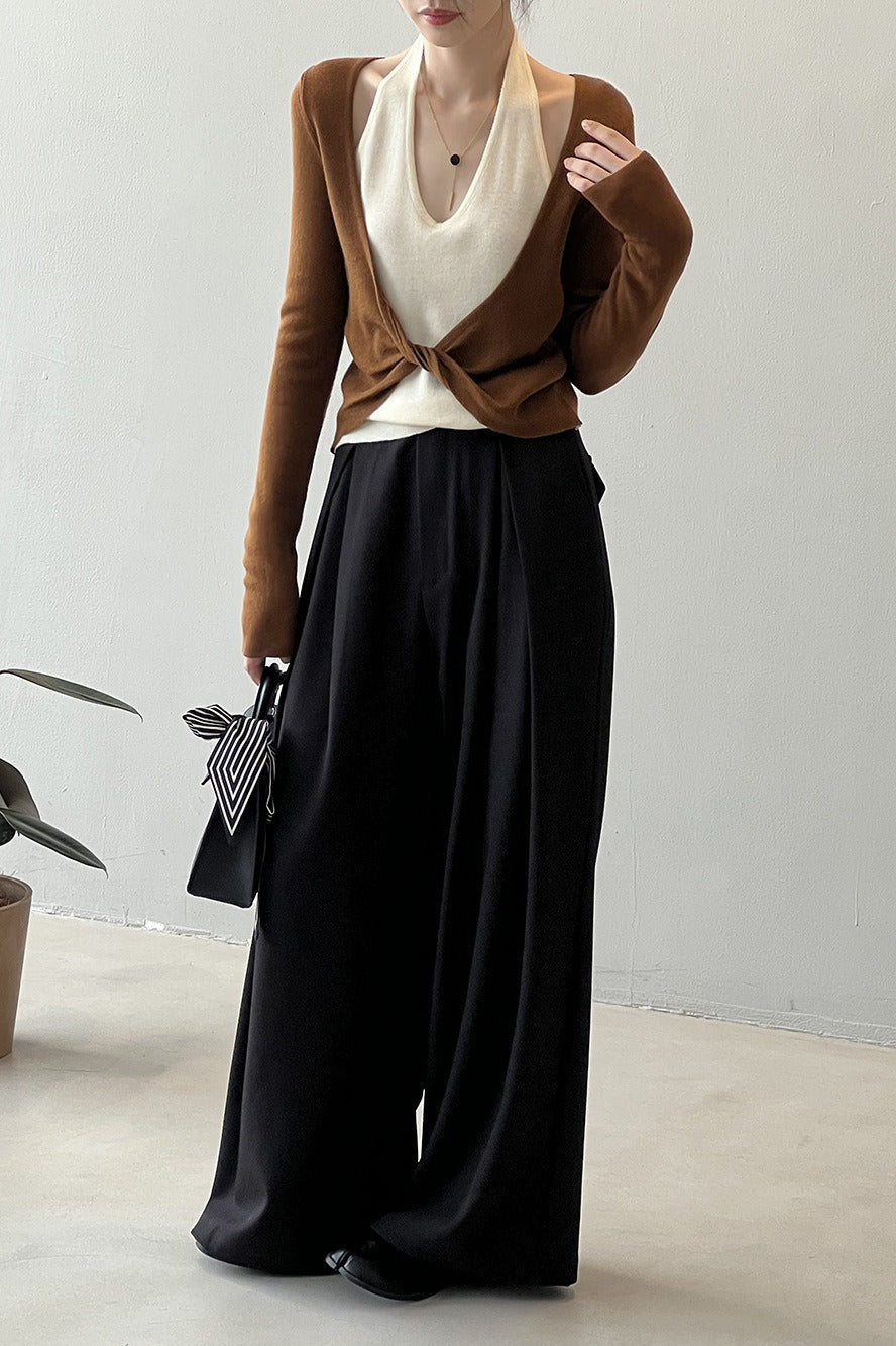 Patchwork Layered Halter Long Sleeve Tee