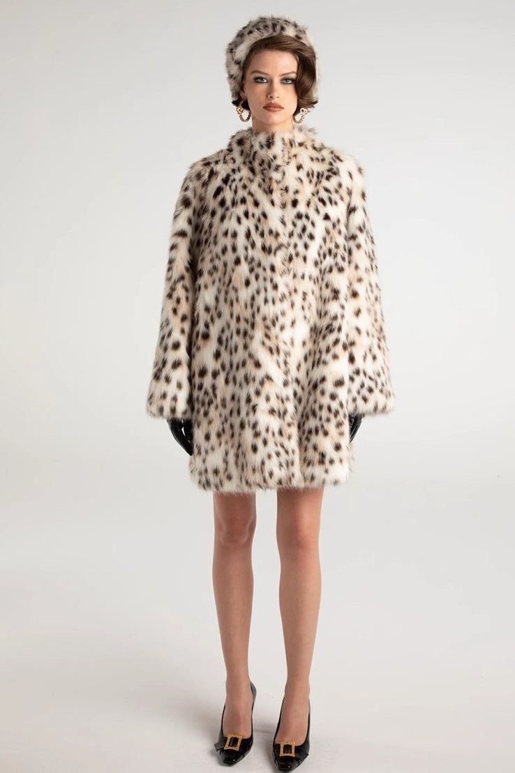 Leopard Print Faux Fur Trench Coat