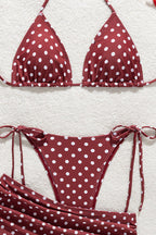 Polka Dot Tie Three Piece Bikini Set