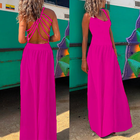 Vestido largo de tirantes finos con espalda descubierta y estampado cruzado de Meridress