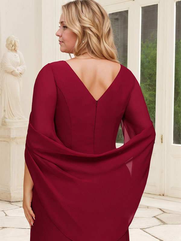 Trompeten-/Meerjungfrauen-Chiffonkleid mit U-Boot-Ausschnitt und Falten für die Mutter der Braut 