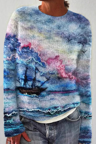 Suéter casual estampado de manga larga y cuello redondo Meridress (3 diseños)