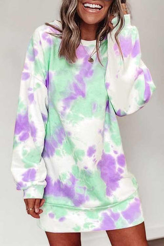 Meridress Tie Dye Long Sleeve Casual Sweatshirt Dress