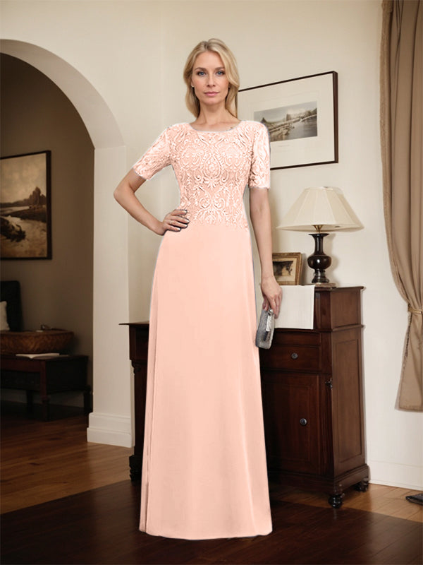 A-Linien-Kleid aus Chiffon mit Pailletten und Rundhalsausschnitt, bodenlang, für die Mutter der Braut