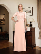 A-Linien-Kleid aus Chiffon mit Pailletten und Rundhalsausschnitt, bodenlang, für die Mutter der Braut