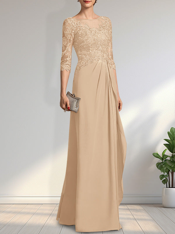 Vestido de gasa con encaje, ilusión, corte A, largo hasta el suelo, para madre de la novia, con lentejuelas y abalorios y volantes en cascada