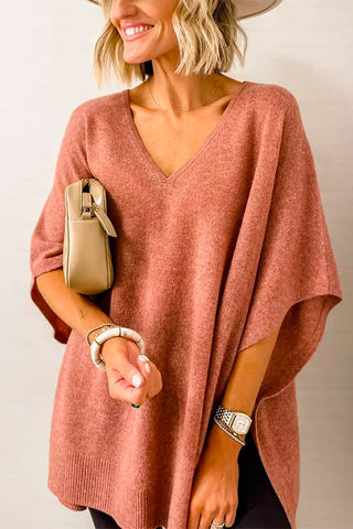 Locker sitzender Poncho-Pullover mit V-Ausschnitt