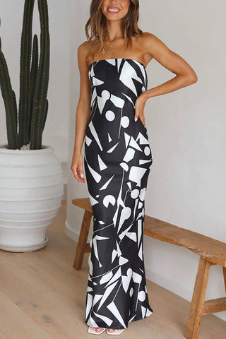 Meridress Off Shoulder Sleeveless Geometric Printed Maxi Party Dress