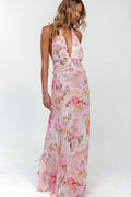 Halter Backless Printed Slim Maxi Dress