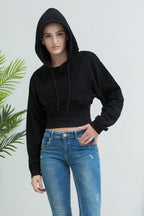 Cropped Hooded Waist Cinched Crop Top Slouchy Loose Hoodie
